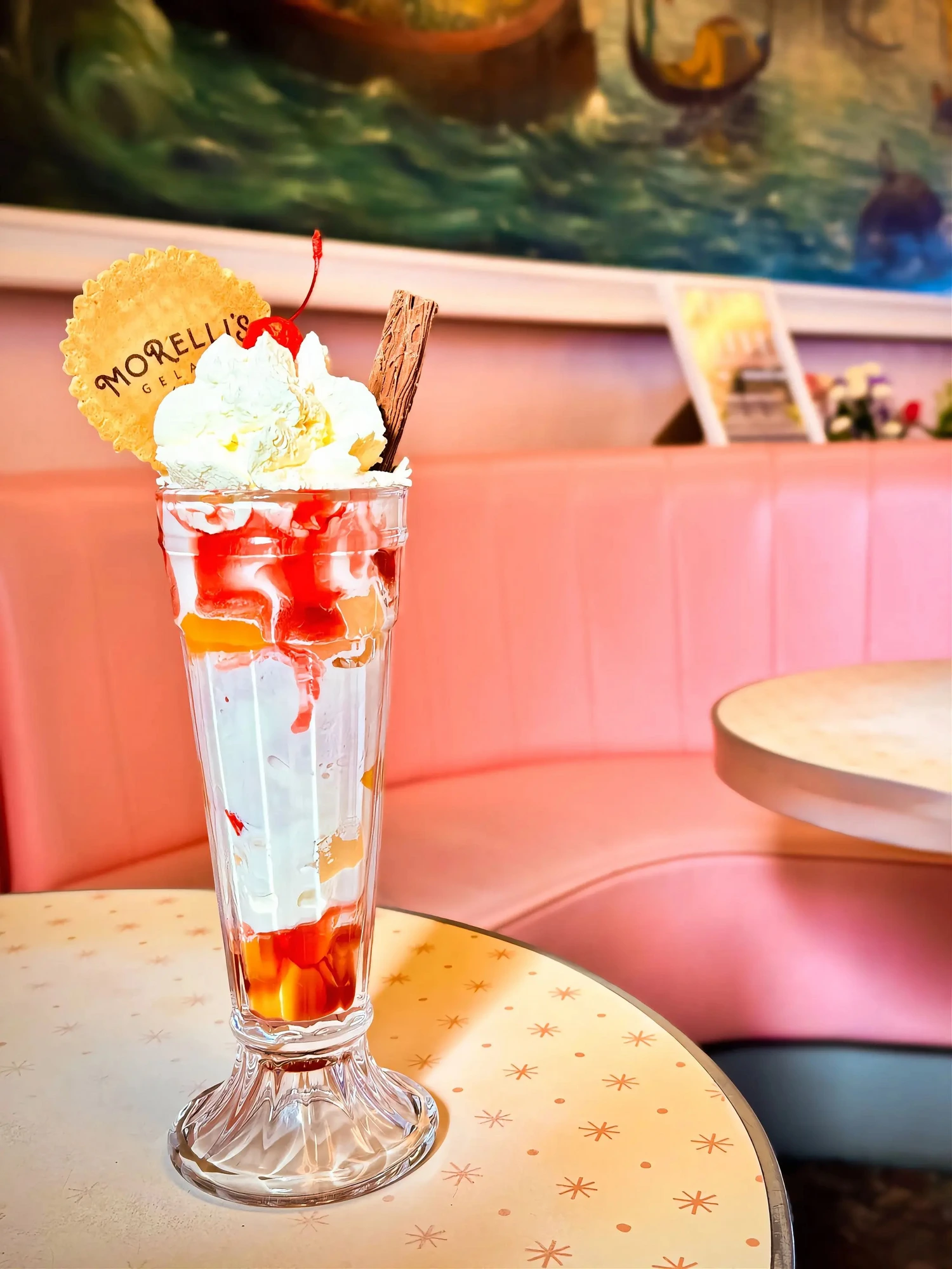 A Morelli's Knickerbocker Glory in the pink parlour booth